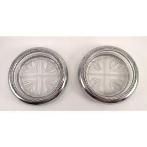 Vintage Round Cavalier 4" Silver Lined Glass Coaster Ashtray National Silver